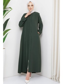 Mina Büyük Beden Taşlı Haki Ferace