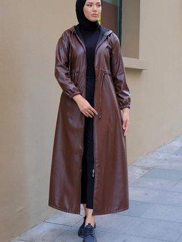 Bağlamalı Suni Deri Trençkot Kahverengi Hm2279