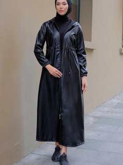 Bağlamalı Suni Deri Trençkot Siyah Hm2279