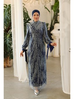 Ayla Taşlı Abiye Elbise Lacivert