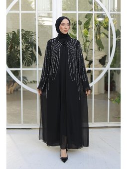 Büyük Beden Mahinur Şifon Abiye Elbise Siyah