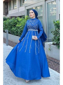 Karsu Krep Saten Abiye Elbise İndigo