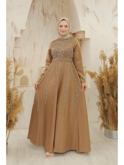 Karsu Krep Saten Abiye Elbise Kahverengi