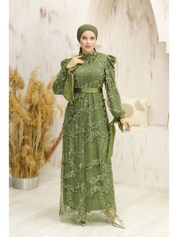 Lumia Boncuklu Abiye Elbise Yeşil