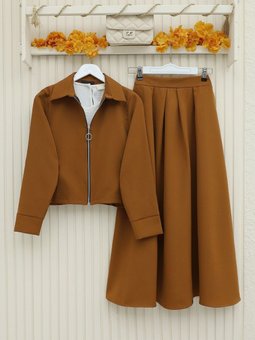 Fermuarlı Pliseli Etekli Takım