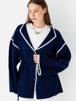 Biye İşleme Detaylı Lacivert Hırka