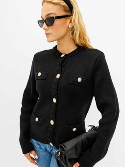 Buklet Dokulu Siyah Hırka