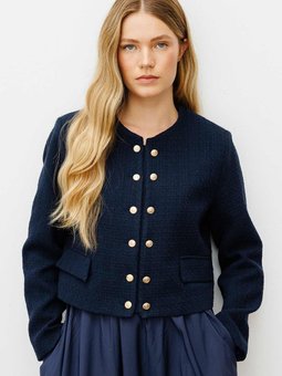 Gold Metal Düğmeli Lacivert Tüvit Ceket