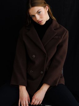 Kruvaze Kapamalı Kaşe Koyu Kahve Blazer Ceket