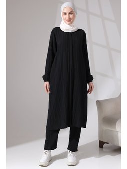 Bürümcük Kumaş Gizli Fermuarlı İkili Takım Hac Umre Kıyafeti Siyah