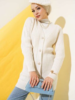 Fitilli Düğmeli Triko Hırka