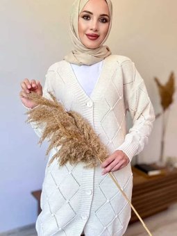 Kabartma Desenli Triko Hırka