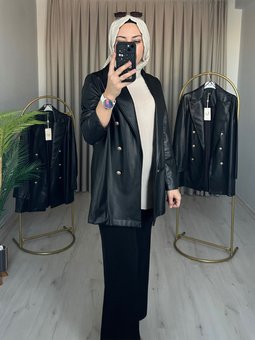 Kruvaze Siyah Deri Ceket Trend Moda Store