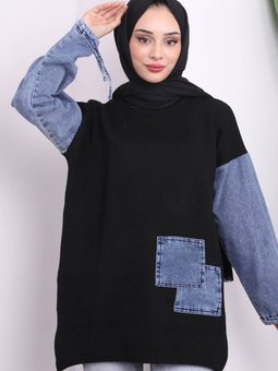 Siyah Kol Kot Detaylı Triko Tunik