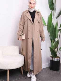 Vizon Bel Kuşaklı Düğmeli Trenç