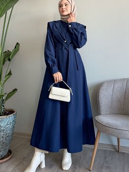 Bolerolu Kemerli Lacivert Trençkot