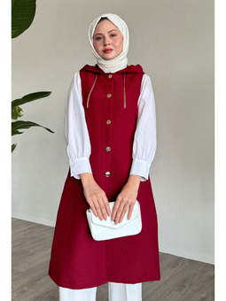 Jakar Kapitone Zincir Detaylı Bordo Yelek