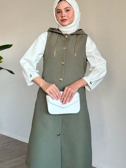 Jakar Kapitone Zincir Detaylı Yelek Haki