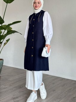 Jakar Kapitone Zincir Detaylı Yelek Lacivert