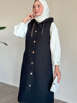 Jakar Kapitone Zincir Detaylı Yelek Siyah