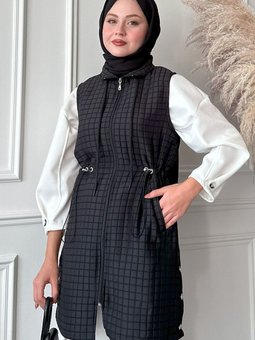 Kapitone Siyah Çıtçıtlı Yelek