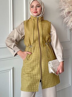 Kapitone Yağ Yeşili Çıtçıtlı Yelek