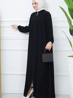 Pileli Medine İpeği Ferace Siyah