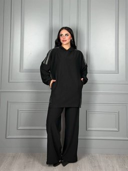 Kapüşonlu Deri Detaylı Takım