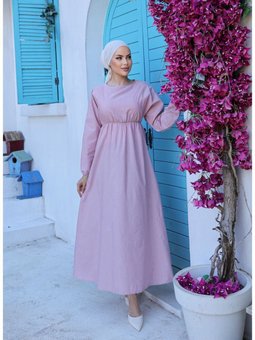 Bisiklet Yaka Elbise Pudra 18669.1778.