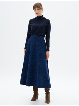 Animal Print Desenli Denim Etek Lacivert