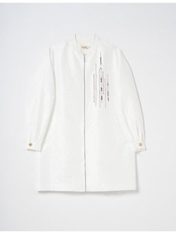 Boncuk İşlemeli Jakarlı Ceket Optik Beyaz