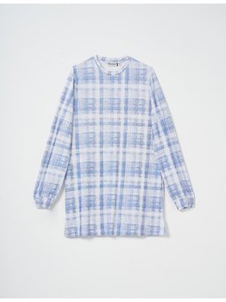 Çizgili Örme Sweatshirt Saks Mavisi