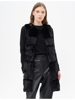 Deri Garnili Kürk Yelek Siyah