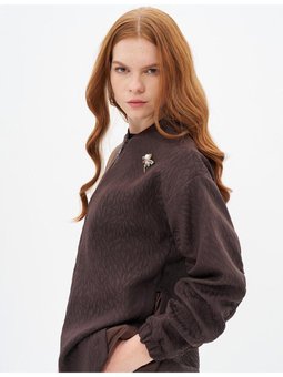 Garnili Soyut Desen Ceket Koyu Kahve