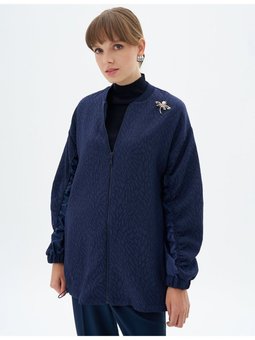Garnili Soyut Desen Ceket Koyu Lacivert