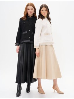 Gold Düğme Detaylı Püsküllü Ceket Krem