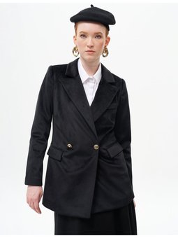 Kapak Cepli Kadife Blazer Ceket Siyah