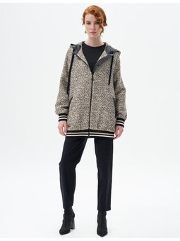 Kapüşon Detaylı Ribanalı Ceket Siyah Bej