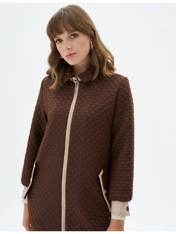 Kaz Ayağı Desenli Geniş Cepli Ceket Koyu Kahve