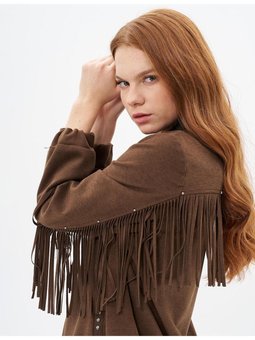 Sırtı Püskül Detaylı Süet Ceket Kahve