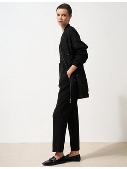 Taş İşlemeli Rölyef Desen Ceket Siyah