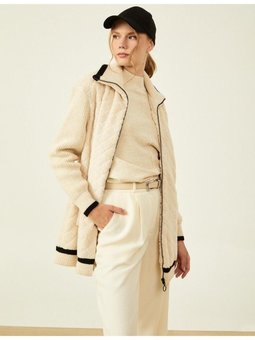 Triko Garnili Peluş Ceket Krem