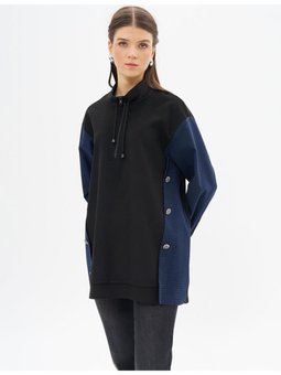 Yarım Fermuar Kapamalı Kaşe Sweatshirt Siyah