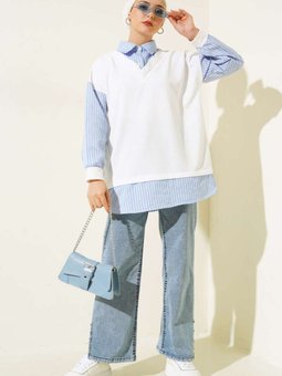 Sweat Garnili Çizgili Gömlek Tunik