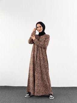Leopar Desenli Fermuarlı Namaz Elbisesi