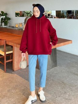 Kapüşonlu Oversize Yan Cepli Sweat