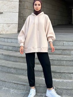 Üç Iplik Balon Kol Sweatshirt Krem