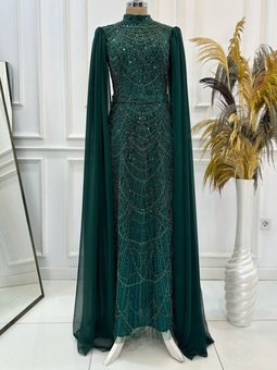 Zümrüt Yeşili Devin Abiye Elbise