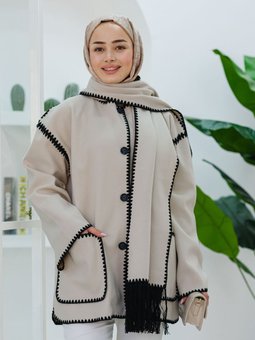 Çoban Dikişli Kaşe Ceket Krem