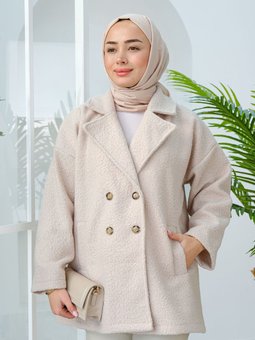 Düğme Detay Buklet Kumaş Ceket Krem